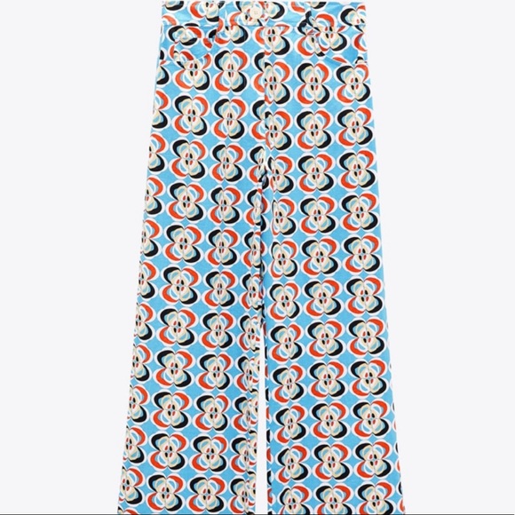 BRAND NEW ZARA LINEN BLEND GEOMETRIC PRINT PANTS - Picture 3 of 16